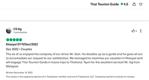 Review of van rental with driver in Bangkok from Tripadvisor 